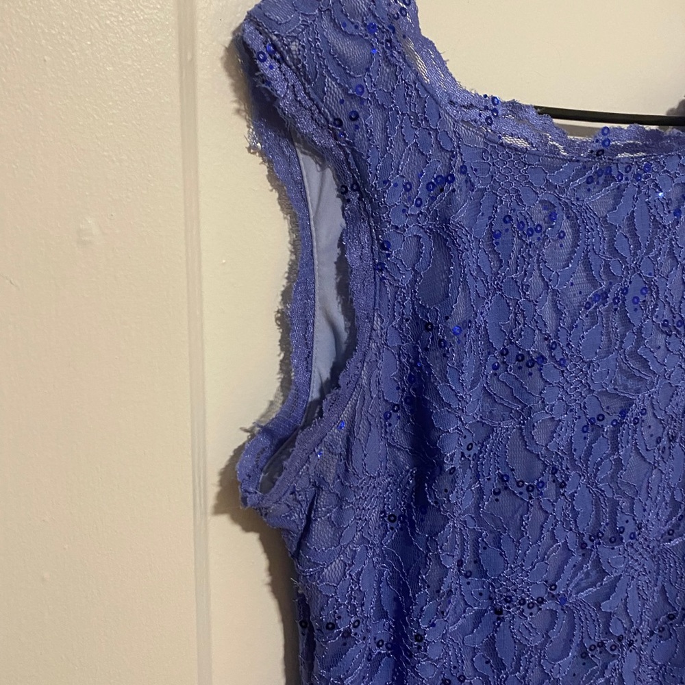 Periwinkle Blue Sequin Lace Sleeveless Dress - Picture 7 of 12